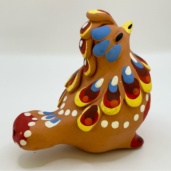 Russian Colorful Hand Painted Bird Whistle Clay Folk Art Raised Feathers - Picture 6 of 9